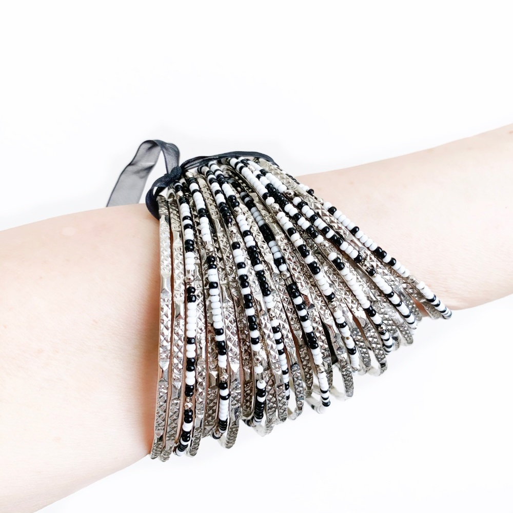 Black and White Silver Multi Layered Bracelets
